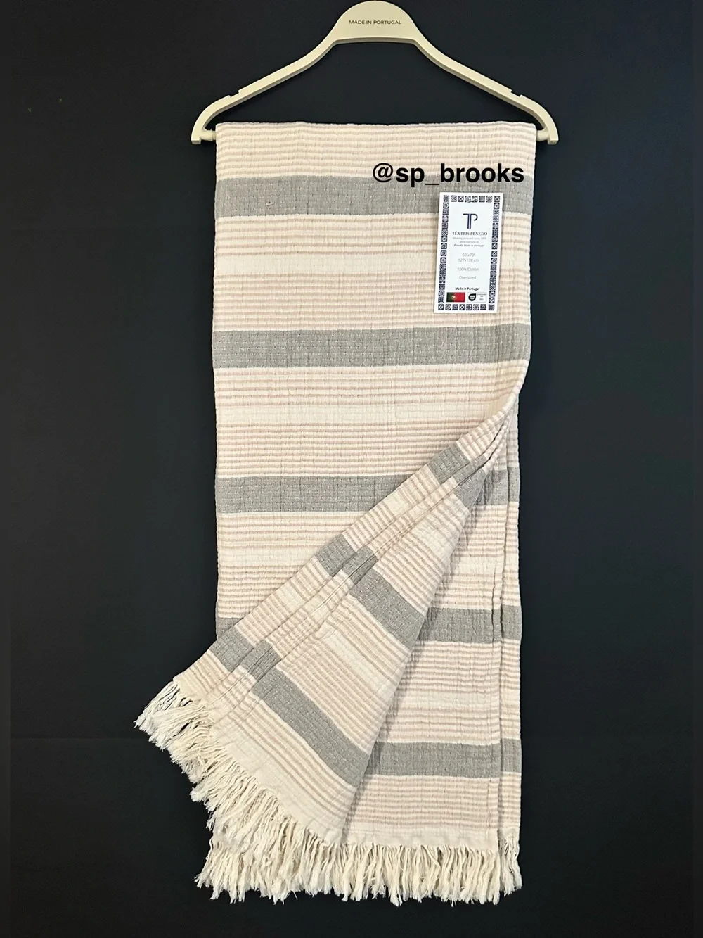 🎁Texteis Penedo Throw Blanket - Gray and Tan Stripe Pattern -Cotton Mixed Stripe